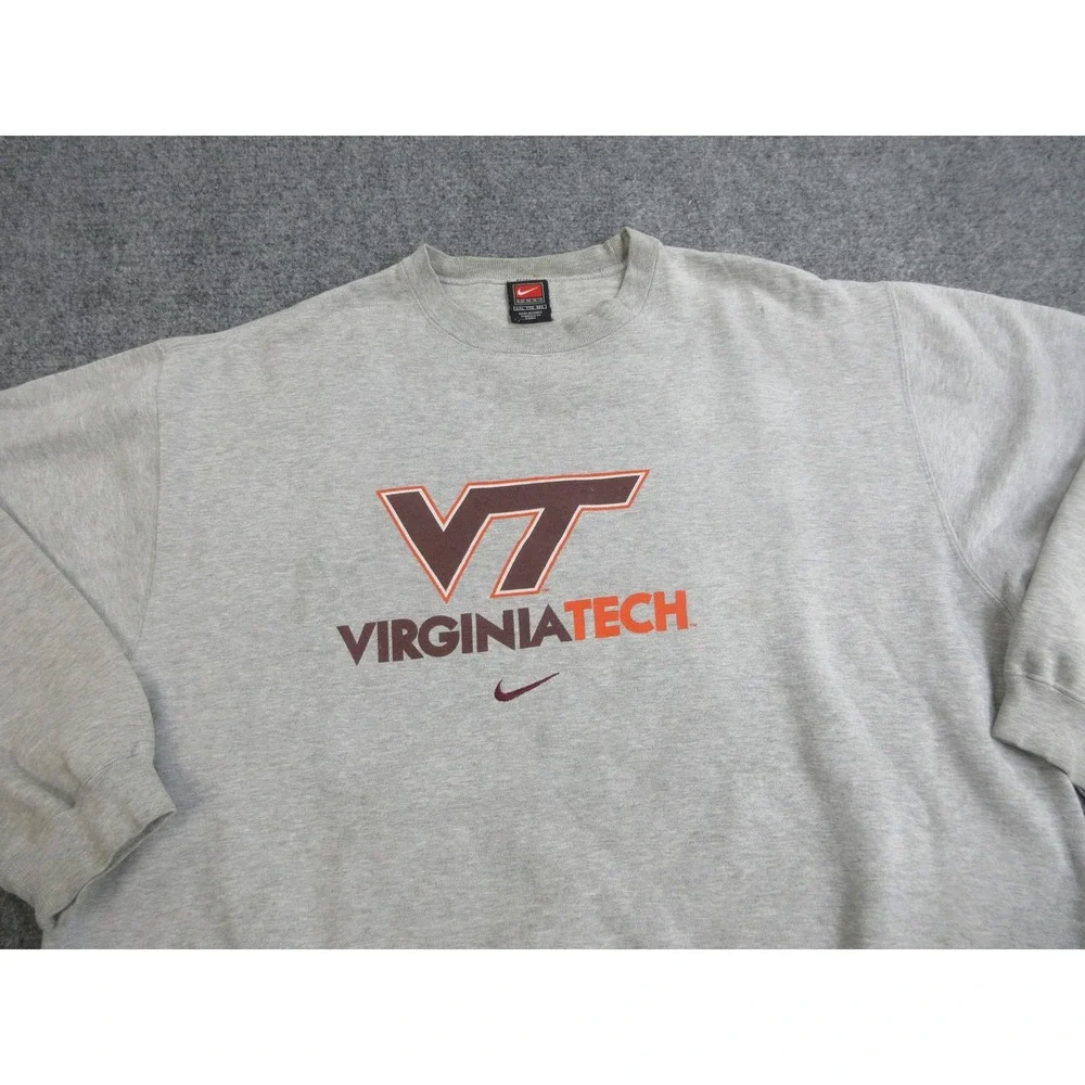 VTG Virginia Tech Hokies Sweatshirt Mens 2XL‎ Gray Center Swoosh Football Nike